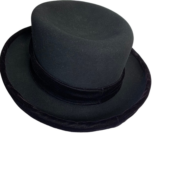 Lite Felt Accessories - LITE FELT Black 100% Wool Felt Crushable Water Repellent Velvet Trim Hat